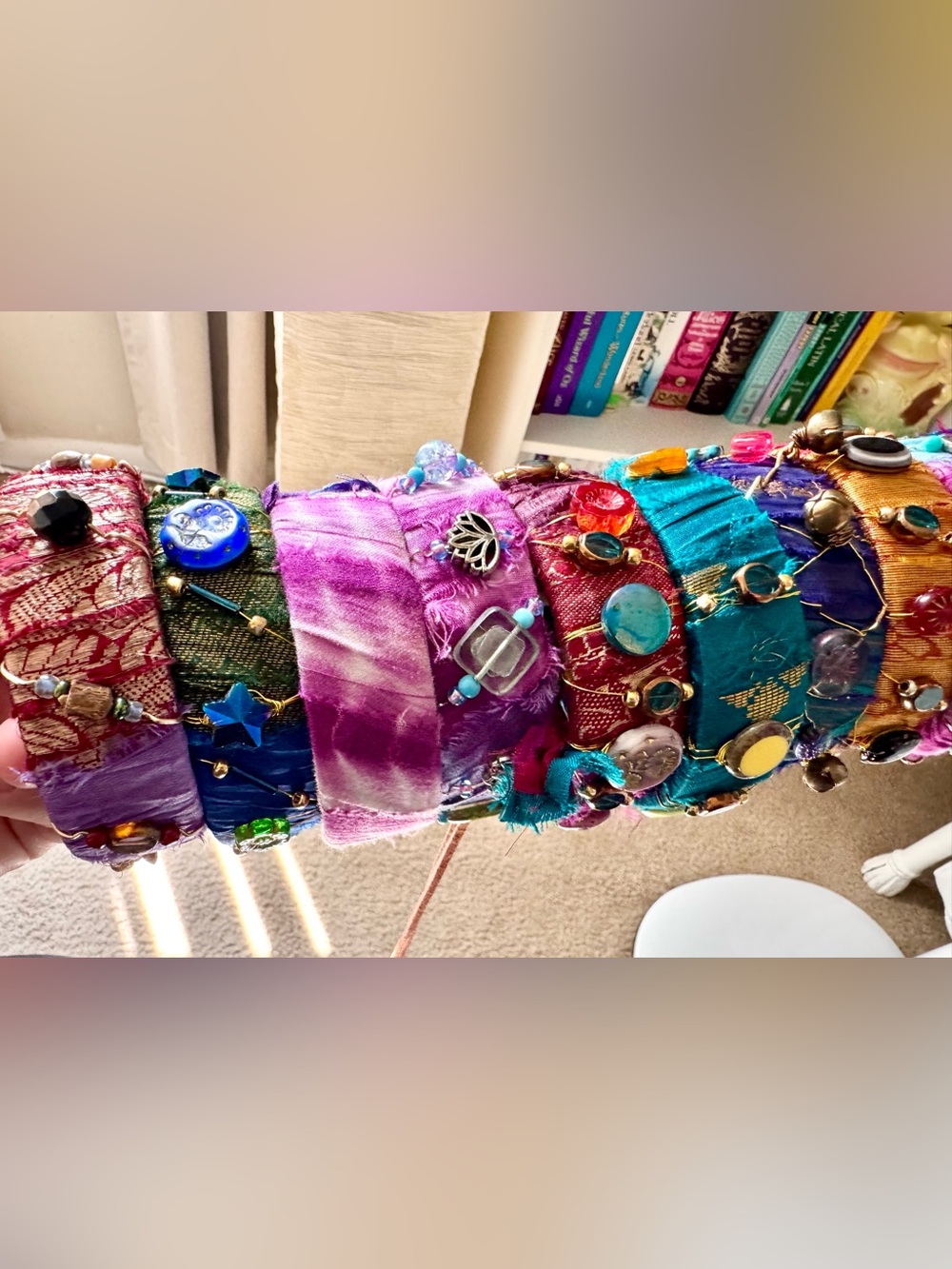 10 Handcrafted Multicolor Silk Wrap Bangles - Vibrant Mixed Colors - Picture 9 of 9